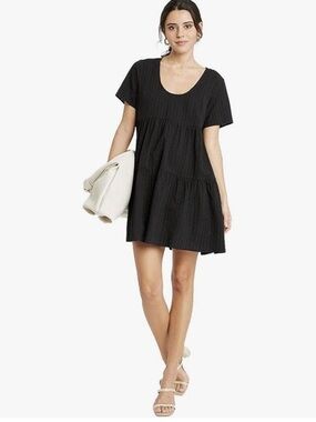 a new day Black Textured Scoop Neck Tiered Dress